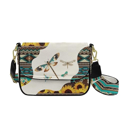 COEQINE Kleine Umhängetasche für Damen, Leder, Schultertasche mit Riemen und Riemen, Festival-Geschenke, Libelle, Sonnenblume COEQINE Kleine Umhängetasche für Damen, Leder, Schultertasche mit Riemen und Riemen, Festival-Geschenke, Libelle, Sonnenblume von COEQINE