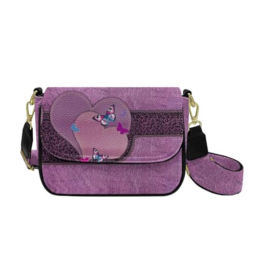 COEQINE Kleine Umhängetasche für Damen, Leder, Schultertasche mit Riemen und Riemen, Festival-Geschenke, Lila Herz Schmetterling COEQINE Kleine Umhängetasche für Damen, Leder, Schultertasche mit Riemen und Riemen, Festival-Geschenke, Lila Herz Schmetterling von COEQINE