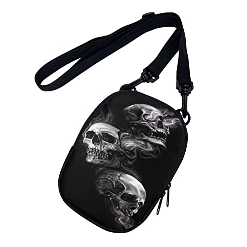 COEQINE Kleine Umhängetaschen für Damen und Mädchen, Handy-Geldbörse, Mini-Kuriertasche, Schultertasche, verstellbar, Totenkopf schwarz von COEQINE