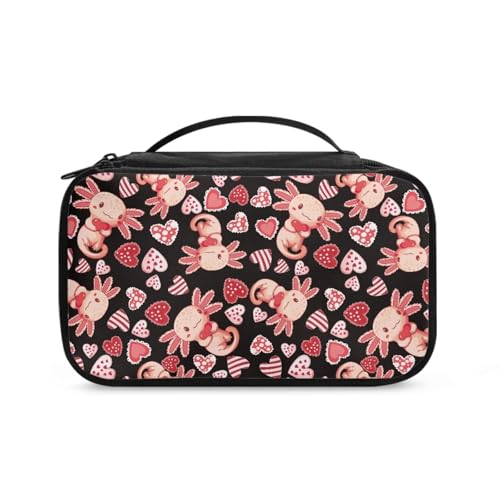 COEQINE Kosmetik-Set für Damen, Reisegröße, mit doppellagigem Make-up-Pinsel-Set, Rosa, Axolotl Cute, Kulturbeutel von COEQINE