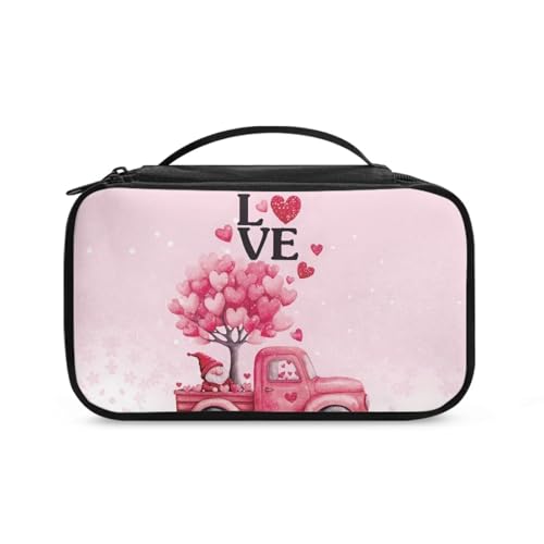 COEQINE Kosmetik-Set für Damen, Reisegröße, mit doppellagigem Make-up-Pinsel-Set, Rosa, Pinker LKW-Zwerg, Kulturbeutel von COEQINE