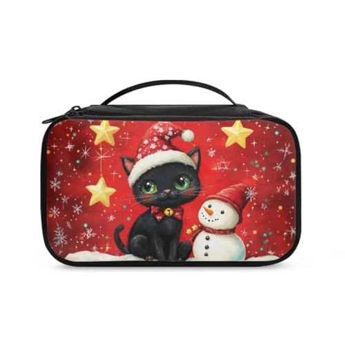 COEQINE Kosmetiktasche mit Weihnachtsmotiv, Schmuck für Damen, niedliche Make-up-Tasche, groß, ästhetischer Kulturbeutel, Niedlicher Schneemann mit Katzen, Kulturbeutel von COEQINE