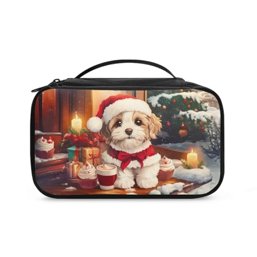 COEQINE Kosmetiktasche mit Weihnachtsmotiv, Schmuck für Damen, niedliche Make-up-Tasche, groß, ästhetischer Kulturbeutel, Weihnachtsbeleuchtung mit Katzen, Kulturbeutel von COEQINE