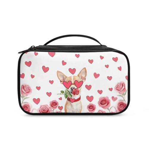 COEQINE Kosmetiktasche zum Valentinstag für Damen, schönes Valentinstagsgeschenk, große Kosmetiktasche mit Griffen, Kulturbeutel, Valentine Cute Dogs Pink Rose, Kulturbeutel COEQINE Kosmetiktasche zum Valentinstag für Damen, schönes Valentinstagsgeschenk, große Kosmetiktasche mit Griffen, Kulturbeutel, Valentine Cute Dogs Pink Rose, Kulturbeutel von COEQINE