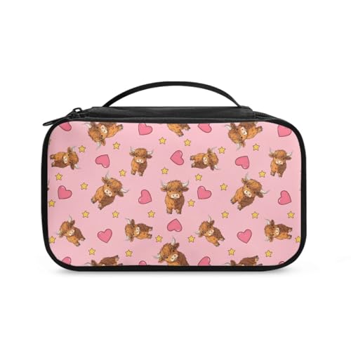 COEQINE Kosmetiktasche zum Valentinstag für Damen, schönes Valentinstagsgeschenk, große Kosmetiktasche mit Griffen, Kulturbeutel, Valentine Highland Cow Pink Heart, Kulturbeutel COEQINE Kosmetiktasche zum Valentinstag für Damen, schönes Valentinstagsgeschenk, große Kosmetiktasche mit Griffen, Kulturbeutel, Valentine Highland Cow Pink Heart, Kulturbeutel von COEQINE