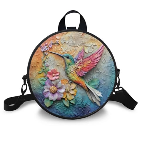 COEQINE Leder-Tragetasche für Damen, Umhängetasche mit Griffen, tragbar, PU, runde Schultertasche, Handtasche, Kuriertasche, Kolibri-Blume, bunt COEQINE Leder-Tragetasche für Damen, Umhängetasche mit Griffen, tragbar, PU, runde Schultertasche, Handtasche, Kuriertasche, Kolibri-Blume, bunt von COEQINE