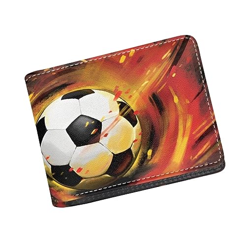 COEQINE Ledergeldbörse, Fußball-Geldbörse für Kinder, Jungen, Herren, wasserdicht, Geldbeutel, Organizer mit Münzfach für Reisen, 3D Feuer Fußball von COEQINE