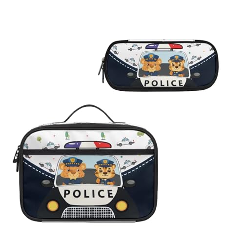 COEQINE Lunchtasche mit Polizeiautos und Federmäppchen mit großem Fassungsvermögen, langlebige Vorschul-Lunchbox für Kinder und Jungen von COEQINE