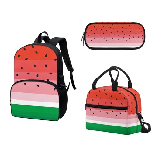 COEQINE Lustiger Wassermelonen-Rucksack, Mädchen, Büchertasche, Lunchbox und Federmäppchen, Teenager, Mädchen, Schule, Tagesrucksack-Set, 3-teilig, wassermelone COEQINE Lustiger Wassermelonen-Rucksack, Mädchen, Büchertasche, Lunchbox und Federmäppchen, Teenager, Mädchen, Schule, Tagesrucksack-Set, 3-teilig, wassermelone von COEQINE