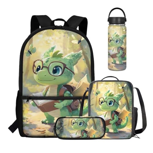COEQINE Mädchen Rucksack Set mit Wasserflasche Isolierte Lunchbox mit Gurt 4 Stück Katze Büchertasche für Mädchen 8-10 Lightweihgt Große Kapazität Federmäppchen Reise Wasserflasche Halter für Picknick von COEQINE