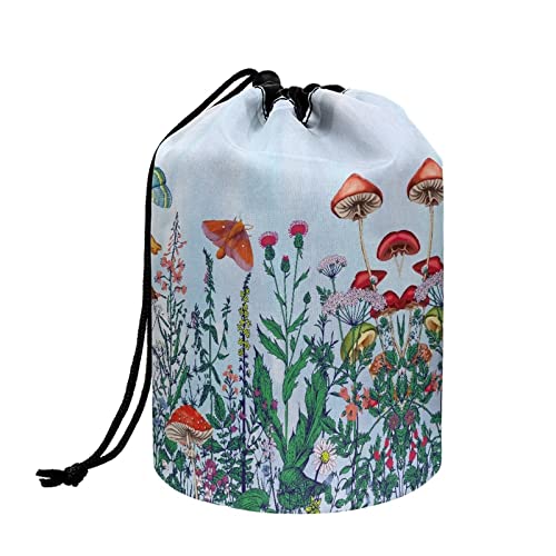 COEQINE Make-up-Taschen mit Kordelzug, große Kapazität, Kosmetiktasche für Damen, Kulturbeutel, Blaue Pilzblüte von COEQINE