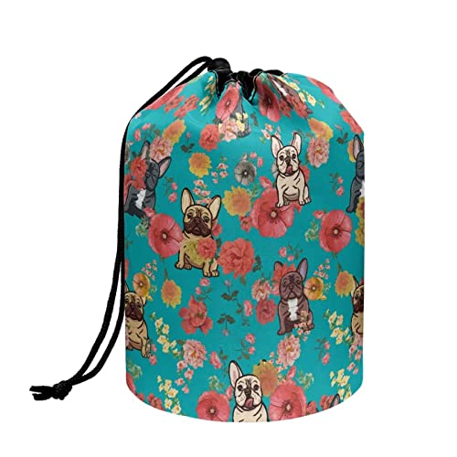 COEQINE Make-up-Taschen mit Kordelzug, große Kapazität, Kosmetiktasche für Damen, Kulturbeutel, Niedliche Hunde-Umarmungsblumen, Aqua-Grün von COEQINE