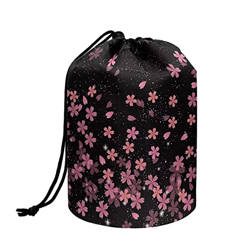 COEQINE Make-up-Taschen mit Kordelzug, große Kapazität, Kosmetiktasche für Damen, Kulturbeutel, Rosa Blumen von COEQINE