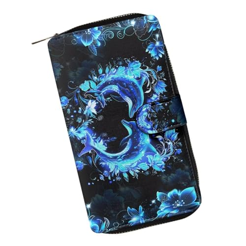 COEQINE Modische Ledergeldbörse für Damen, Geburtstag, Valentinstag, Geschenk für die Frau, Dolphin Boho Flower von COEQINE