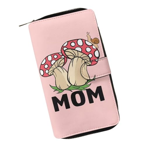 COEQINE Modische Ledergeldbörse für Damen, Geburtstag, Valentinstag, Geschenk für die Frau, Roter Pilz Anda Igel Druck zum Muttertag von COEQINE