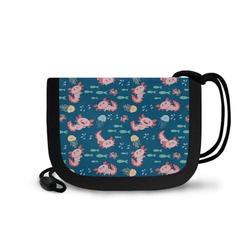 COEQINE Niedliche Axolotl Geldbörse für Mädchen 6-8 Karten Geldbörse Halter Mini Münzbörse mit Lanyard Reisezubehör, Blau Rosa Axolotls von COEQINE