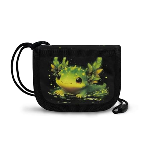 COEQINE Niedliche Axolotl Geldbörse für Mädchen 6-8 Karten Geldbörse Halter Mini Münzbörse mit Lanyard Reisezubehör, Grün Axolotl Cute von COEQINE