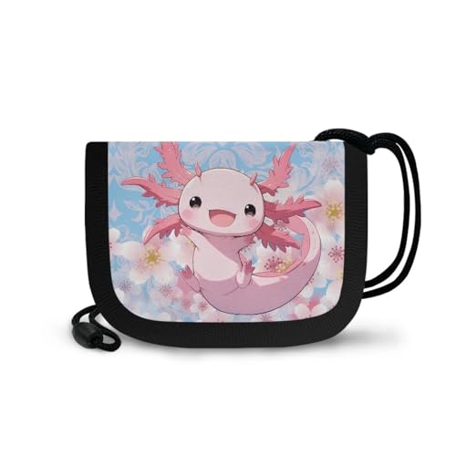 COEQINE Niedliche Axolotl Geldbörse für Mädchen 6-8 Kartenhalter Mini Münzbörse mit Umhängeband Reisezubehör, Cartoon Axolotl Pink Blue von COEQINE