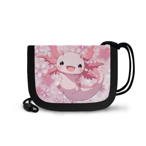 COEQINE Niedliche Axolotl Geldbörse für Mädchen 6-8 Kartenhalter Mini Münzbörse mit Umhängeband Reisezubehör, Rosa Axolotl Boho Floral von COEQINE