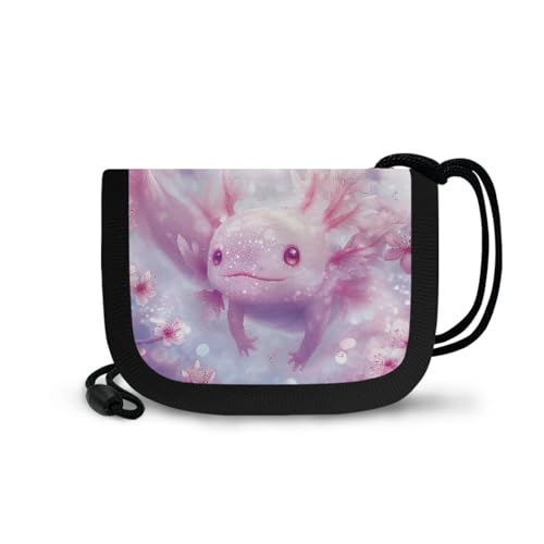 COEQINE Niedliche Axolotl Geldbörse für Mädchen 6-8 Kartenhalter Mini Münzbörse mit Umhängeband Reisezubehör, Rosa Axolotl Floral von COEQINE