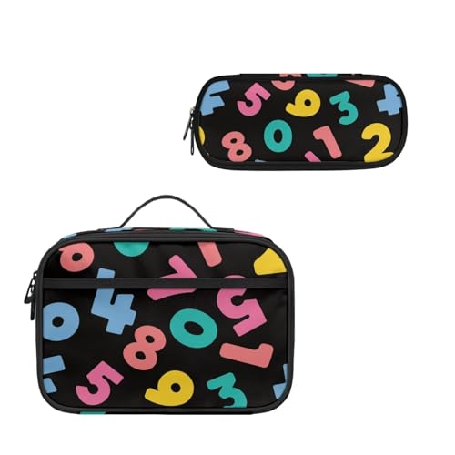 COEQINE Niedliche Vorschule Kindergarten Tasche und Lunchbox Set Jungen, Schwarz Groß Lunchbox Kühler Federmäppchen Groß von COEQINE