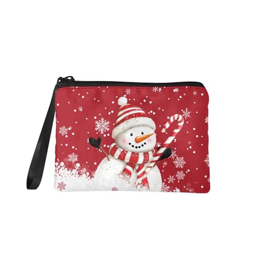 COEQINE Niedliche Weihnachtskatzen-Geldbörse für Damen, tragbare Geldbörse mit Schlüsselanhänger, tragbarer Flanellstoff, Weihnachtliche Snwoman Zuckertüte, Münztasche von COEQINE