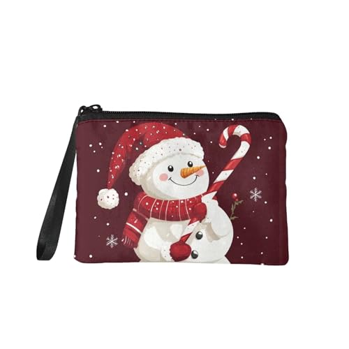 COEQINE Niedliche Weihnachtskatzen-Geldbörse für Damen, tragbare Geldbörse mit Schlüsselanhänger, tragbarer Flanellstoff, Weihnachts-Schneemann, Münztasche von COEQINE