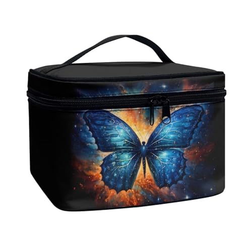 COEQINE Persinalisierte Make-up-Taschen für Frauen, Kosmetiktasche für Reisen, Kulturbeutel, Organizer für Frauen, Blauer Schmetterling Kunst von COEQINE