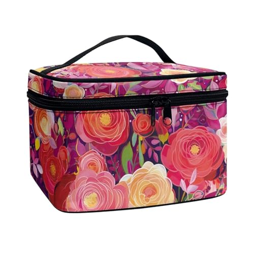 COEQINE Persinalisierte Make-up-Taschen für Frauen, Kosmetiktasche für Reisen, Kulturbeutel, Organizer für Frauen, Bunte Rose Floral von COEQINE