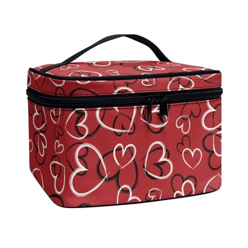 COEQINE Persinalisierte Make-up-Taschen für Frauen, Kosmetiktasche für Reisen, Kulturbeutel, Organizer für Frauen, Dunkelrot Schwarz Lovely Heart von COEQINE