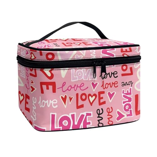 COEQINE Persinalisierte Make-up-Taschen für Frauen, Kosmetiktasche für Reisen, Kulturbeutel, Organizer für Frauen, Love Pink Red von COEQINE