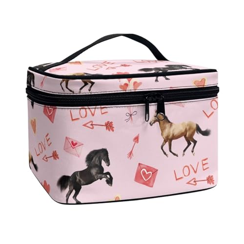 COEQINE Persinalisierte Make-up-Taschen für Frauen, Kosmetiktasche für Reisen, Kulturbeutel, Organizer für Frauen, Lovely Horse Pink von COEQINE