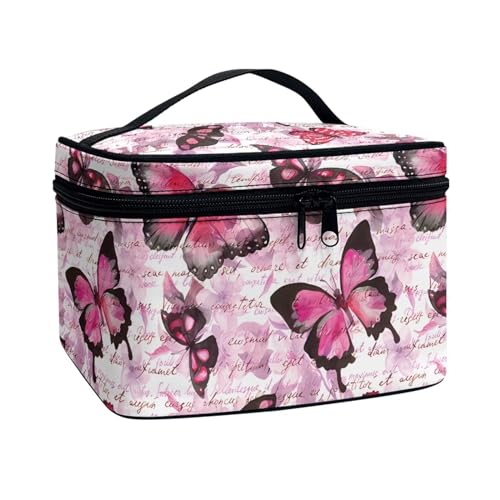 COEQINE Persinalisierte Make-up-Taschen für Frauen, Kosmetiktasche für Reisen, Kulturbeutel, Organizer für Frauen, Pink Vivid Butterfly von COEQINE