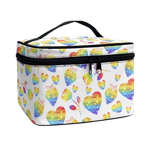 COEQINE Persinalisierte Make-up-Taschen für Frauen, Kosmetiktasche für Reisen, Kulturbeutel, Organizer für Frauen, Regenbogen Lovely White von COEQINE