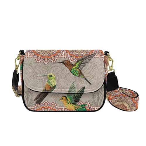 COEQINE Pinke Umhängetasche für Damen, Halloween-Geldbörse für Damen, Goth-Thema, Bauchtasche, Brusttaschen für Reisen, Kolibri Blume von COEQINE