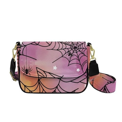 COEQINE Pinke Umhängetasche für Damen, Halloween-Geldbörse für Damen, Goth-Thema, Bauchtasche, Brusttaschen für Reisen, Spinnennetz, Rosa von COEQINE
