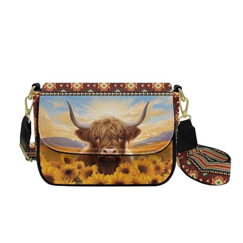 COEQINE Pinke Umhängetasche für Damen, Halloween-Geldbörse für Damen, Goth-Thema, Bauchtasche, Brusttaschen für Reisen, Yak Sunflower von COEQINE