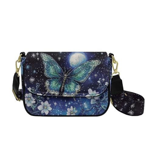 COEQINE Reise-Handytasche für Damen, Leder, Crossbody-Tasche mit Riemen, Handy-Geldbörse für den Alltag, Butterfly Starry Blue von COEQINE