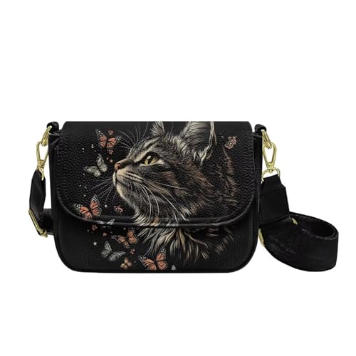 COEQINE Reise-Handytasche für Damen, Leder, Crossbody-Tasche mit Riemen, Handy-Geldbörse für den Alltag, Goth Cat von COEQINE