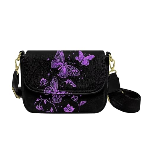 COEQINE Reise-Handytasche für Damen, Leder, Crossbody-Tasche mit Riemen, Handy-Geldbörse für den Alltag, Schmetterling lila von COEQINE
