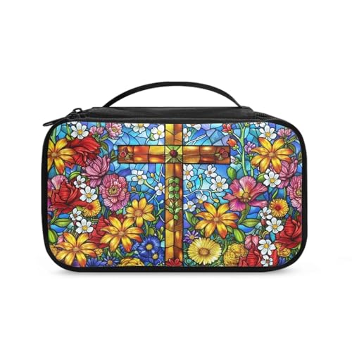 COEQINE Reise-Make-up-Tasche für Damen, ästhetischer Blumendruck, tragbare und doppelte Kosmetiktasche, große Kapazität, Kulturbeutel, Kreuz Boho Floral, Kulturbeutel von COEQINE