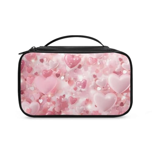COEQINE Reise-Make-up-Tasche für Damen, ästhetischer Blumendruck, tragbare und doppelte Kosmetiktasche, große Kapazität, Kulturbeutel, Valentine Heart Pink, Kulturbeutel COEQINE Reise-Make-up-Tasche für Damen, ästhetischer Blumendruck, tragbare und doppelte Kosmetiktasche, große Kapazität, Kulturbeutel, Valentine Heart Pink, Kulturbeutel von COEQINE