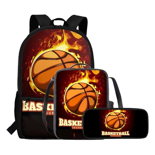 COEQINE Rucksack für Jungen mit Lunchbox und Federmäppchen, für Reisen, Wandern, 1. Klasse, Schulbüchertasche für Kinder, Geschenk zum Schulanfang, 3 Stück, Basketball 2D-Ball COEQINE Rucksack für Jungen mit Lunchbox und Federmäppchen, für Reisen, Wandern, 1. Klasse, Schulbüchertasche für Kinder, Geschenk zum Schulanfang, 3 Stück, Basketball 2D-Ball von COEQINE
