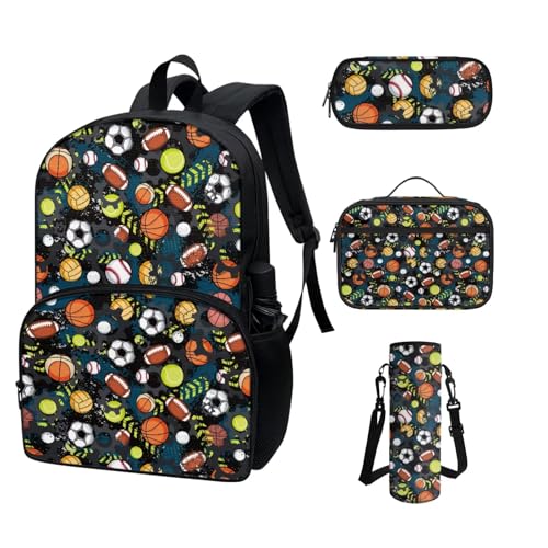 COEQINE Rucksack für Kleinkinder, Mädchen, Jungen, cooles Cartoon-Autos, Schulrucksack-Set für Kinder, Lunchbox, Federmäppchen, tragbare Flasche, Bunte Bälle von COEQINE