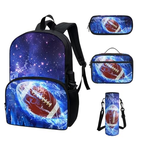 COEQINE Rugby 3D-Rucksack und Lunchbox-Set für Teenager, Jungen, Kleinkinder, kleine Büchertasche und Lunchbox-Set von COEQINE