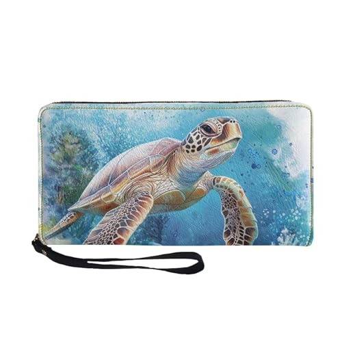 COEQINE Schlanke Geldbörse mit Reißverschluss für Damen, Reise-Ledergeldbörse für Damen, wasserdichte PU-Hülle mit Kartenhalter, Clutch-Armband, Blaue Schildkröte, Casual COEQINE Schlanke Geldbörse mit Reißverschluss für Damen, Reise-Ledergeldbörse für Damen, wasserdichte PU-Hülle mit Kartenhalter, Clutch-Armband, Blaue Schildkröte, Casual von COEQINE