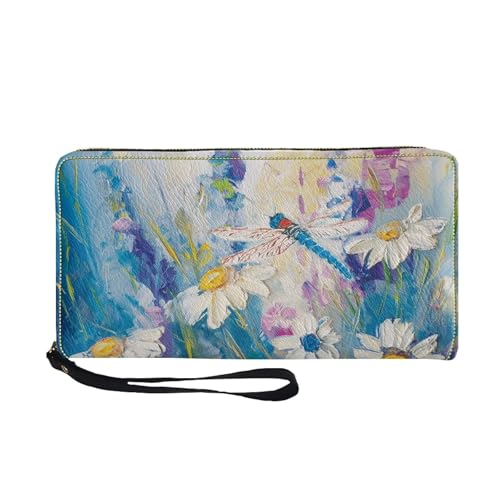 COEQINE Schlanke Geldbörse mit Reißverschluss für Damen, Reise-Ledergeldbörse für Damen, wasserdichte PU-Hülle mit Kartenhalter, Clutch-Armband, Libellen-Gänseblümchen, Casual COEQINE Schlanke Geldbörse mit Reißverschluss für Damen, Reise-Ledergeldbörse für Damen, wasserdichte PU-Hülle mit Kartenhalter, Clutch-Armband, Libellen-Gänseblümchen, Casual von COEQINE