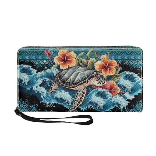 COEQINE Schlanke Geldbörse mit Reißverschluss für Damen, Reise-Ledergeldbörse für Damen, wasserdichte PU-Hülle mit Kartenhalter, Clutch-Armband, Meeresschildkröte, Boho-Blume, Casual COEQINE Schlanke Geldbörse mit Reißverschluss für Damen, Reise-Ledergeldbörse für Damen, wasserdichte PU-Hülle mit Kartenhalter, Clutch-Armband, Meeresschildkröte, Boho-Blume, Casual von COEQINE
