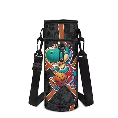 COEQINE Schulwasserflaschen-Tasche für Jungen mit Gurt, isolierter Flaschenträger für 680.4 g/907.2 g Sling Case, 1000 ml/750 ml, Dinosaurier-Basketball von COEQINE