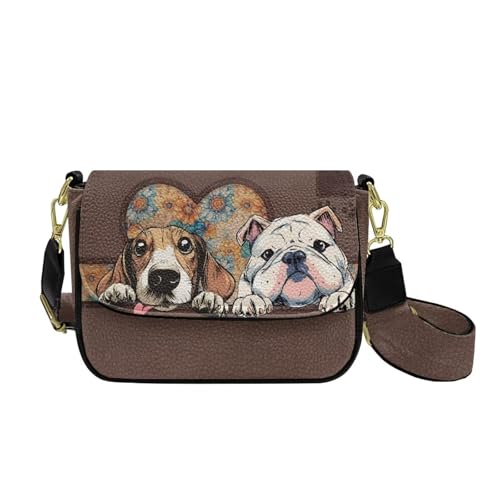 COEQINE Schwarze Leder-Geldbörse für Damen, Dobermann, Corgi, Crossbody-Tasche mit Riemen für den täglichen Gebrauch, Reisen, Beagles und Mops von COEQINE